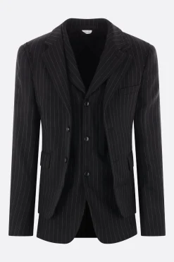 Capispalla>COMME DES GARÇONS HOMME PLUS giacca monopetto in lana gessata Nero