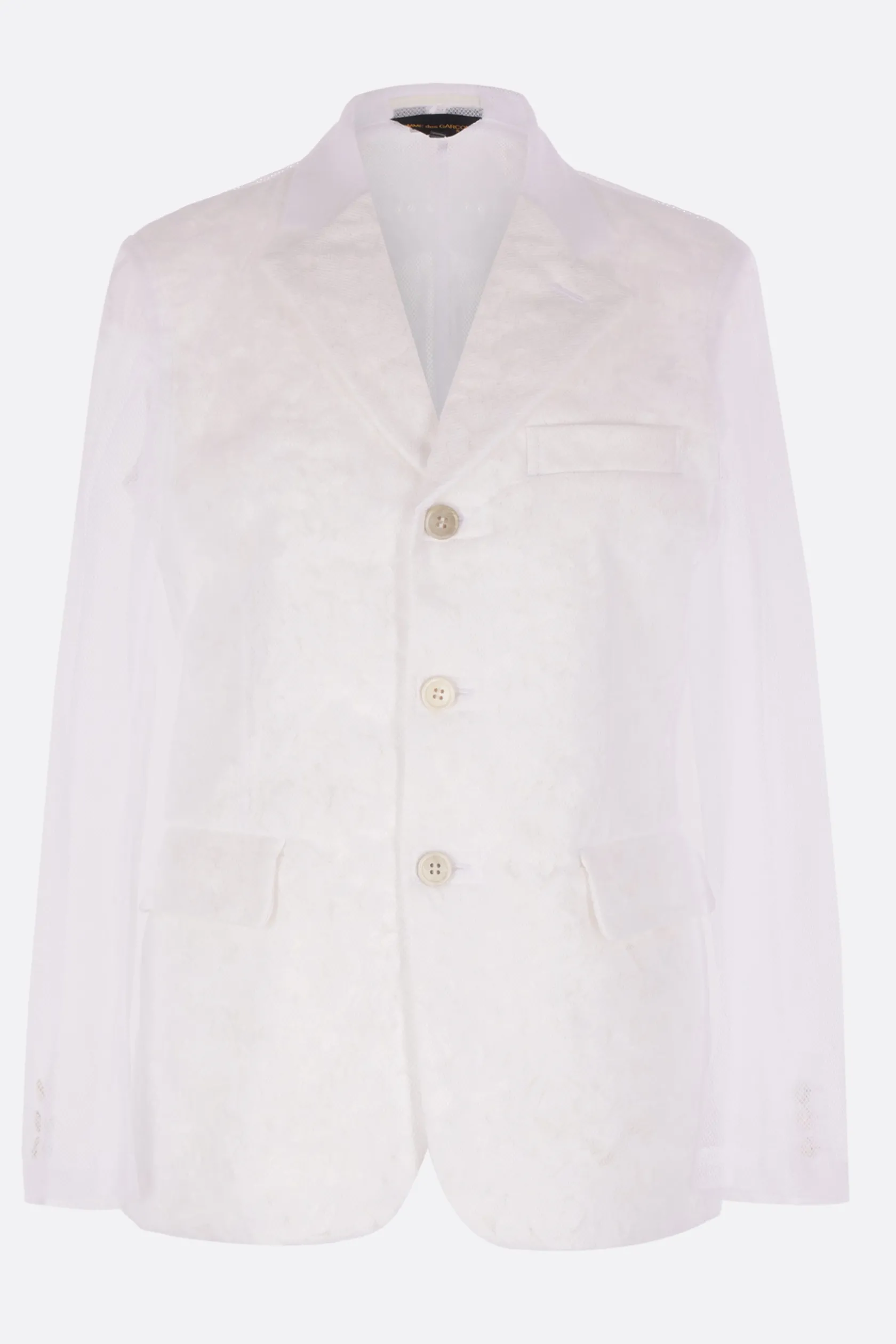 Capispalla>COMME DES GARÇONS giacca monopetto in mesh con dettagli floreali Bianco