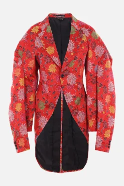 Capispalla>COMME DES GARÇONS giacca monopetto in raso jaquard Rosso