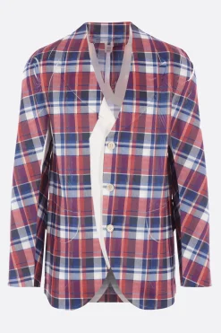 Capispalla>COMME DES GARÇONS SHIRT giacca monopetto in twill stampa check Rosso