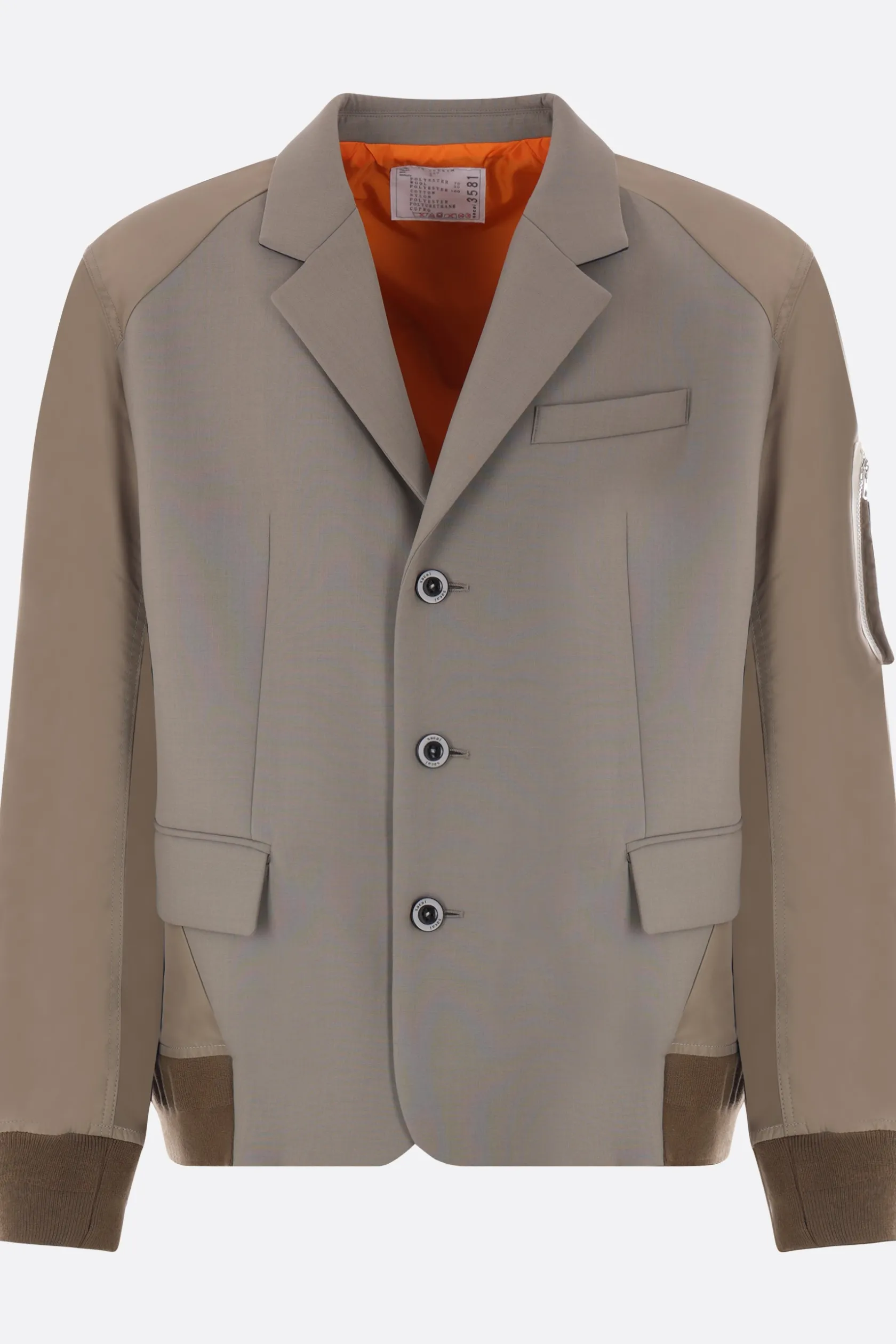 Capispalla>SACAI giacca Suiting Bonding Mix in misto lana e twill Neutro