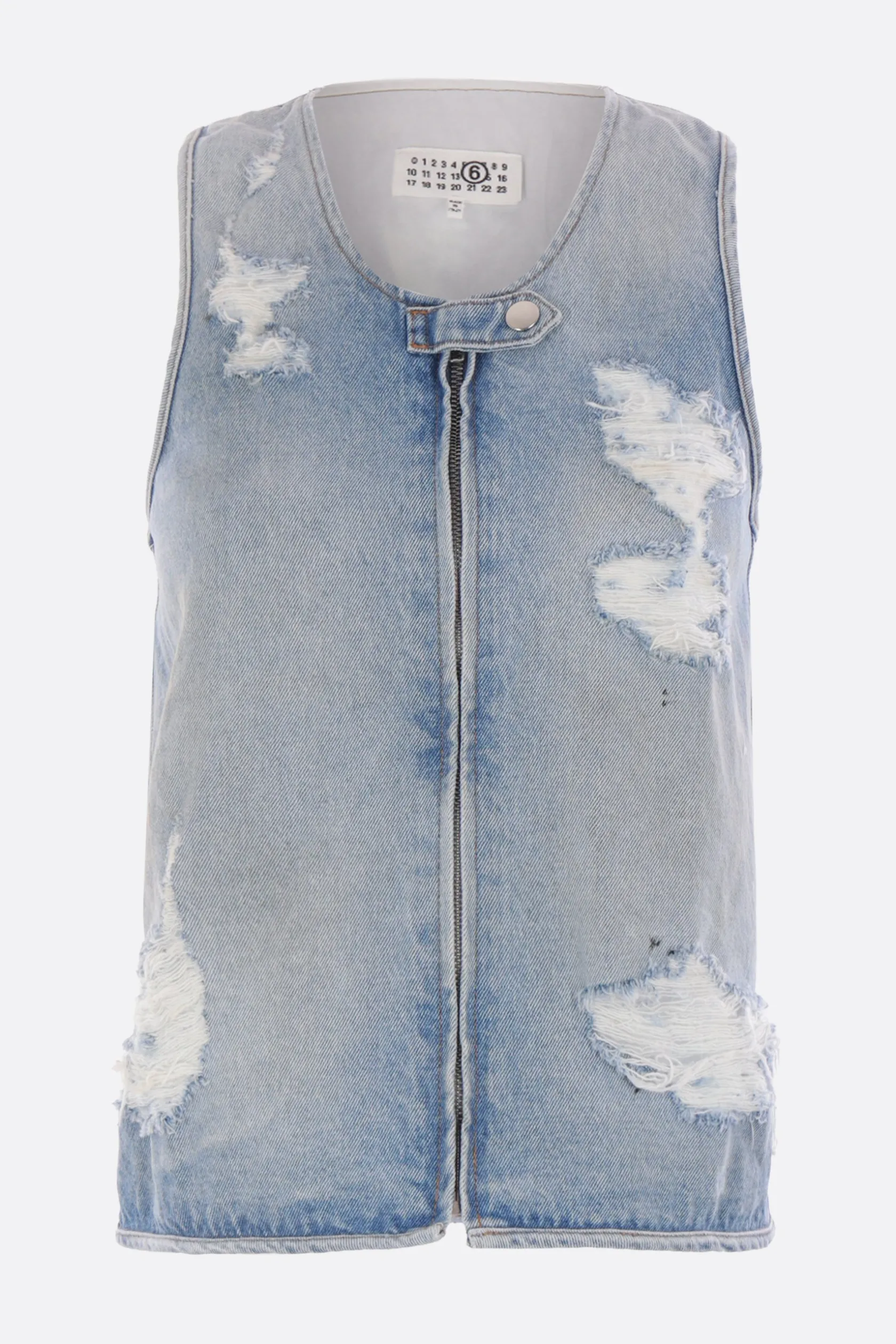 Topwear>MM6 gilet in denim effeto sdrucito Blu