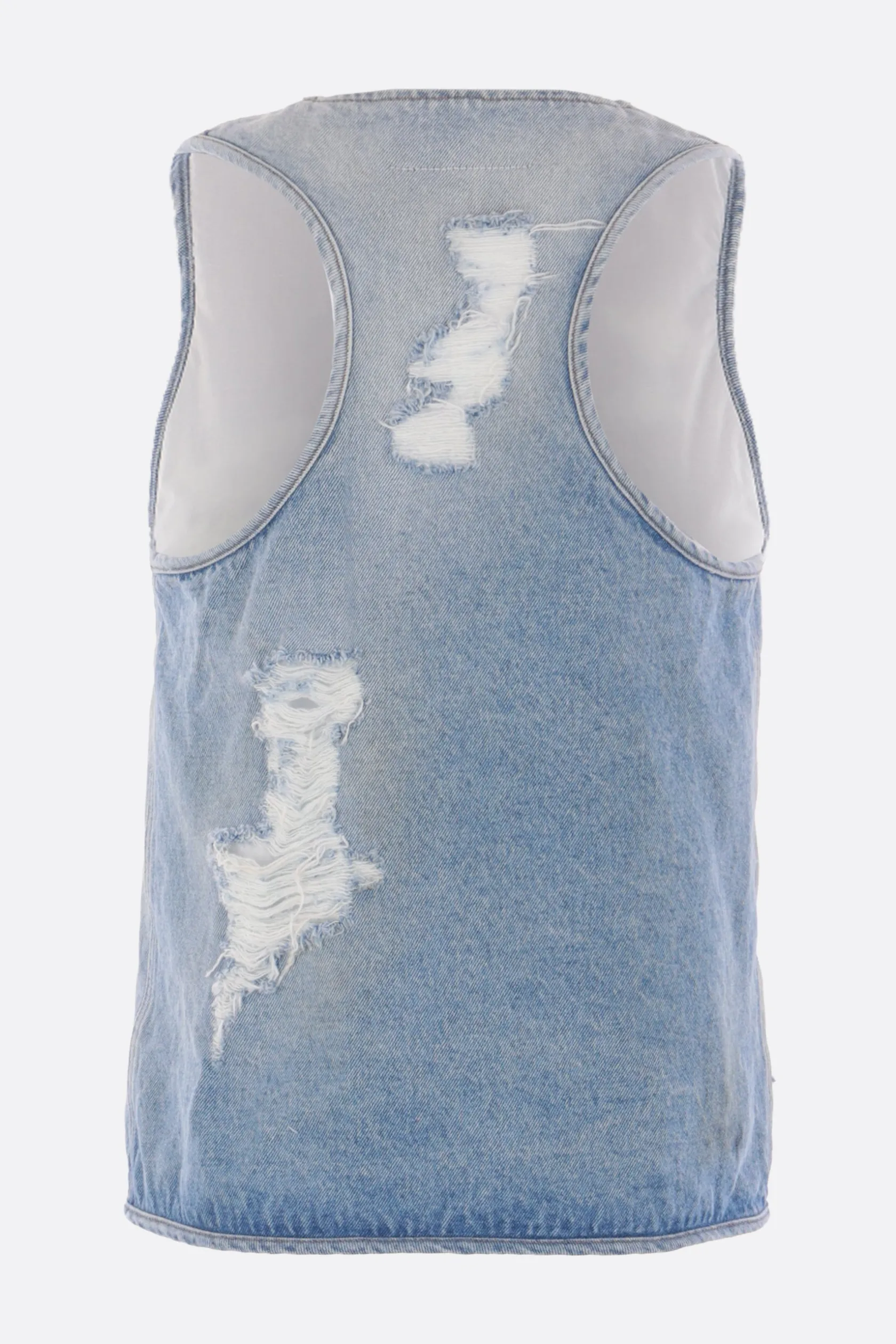Topwear>MM6 gilet in denim effeto sdrucito Blu