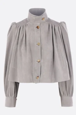 Capispalla>CHLOÉ giubbotto cropped in suede Grigio