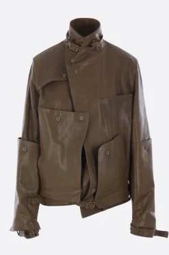 Capispalla>YEHUAFAN giubbotto in pelle con cintura Verde