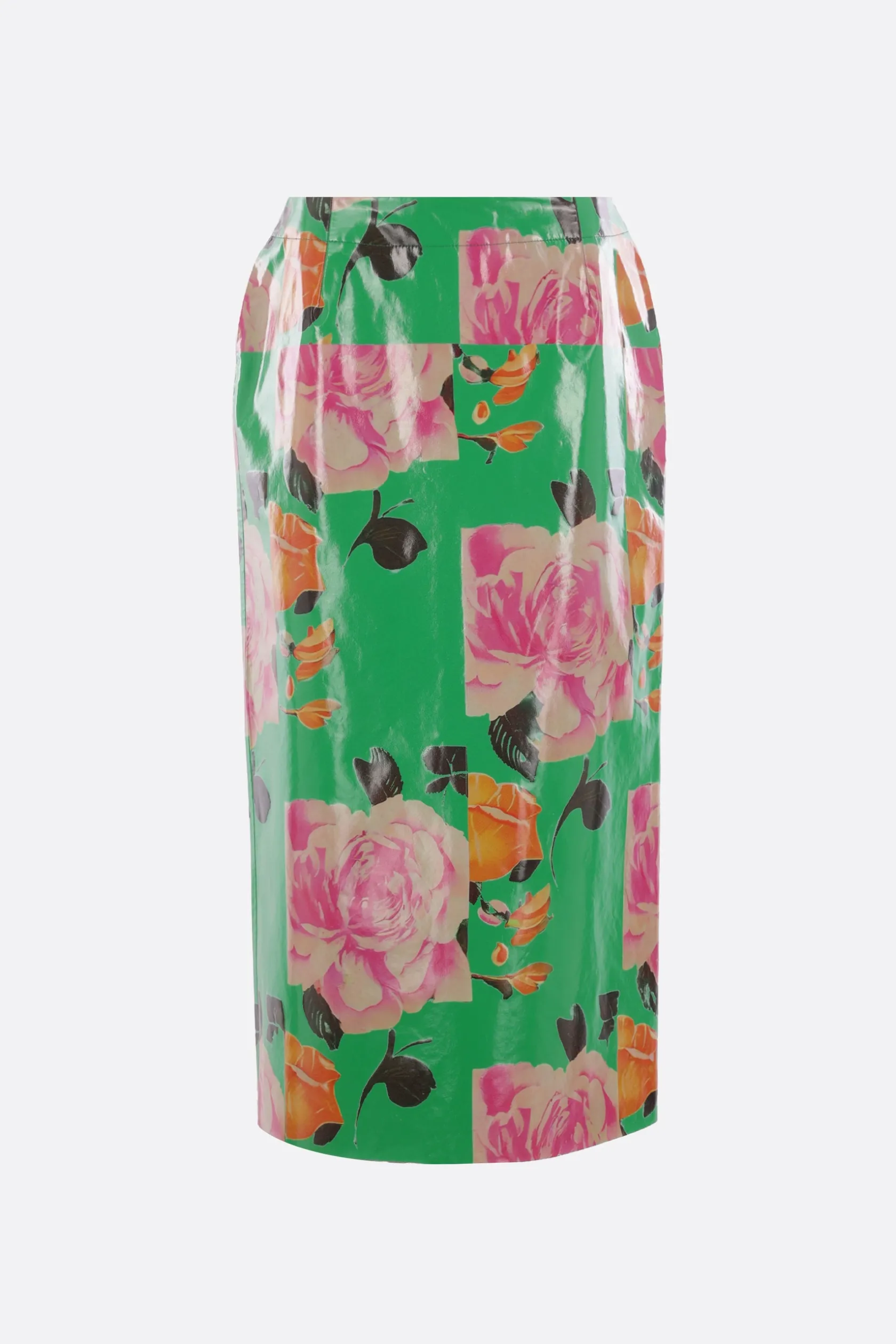 Gonne>ZOMER gonna a tubino Rekina in pelle stampa floreale Verde