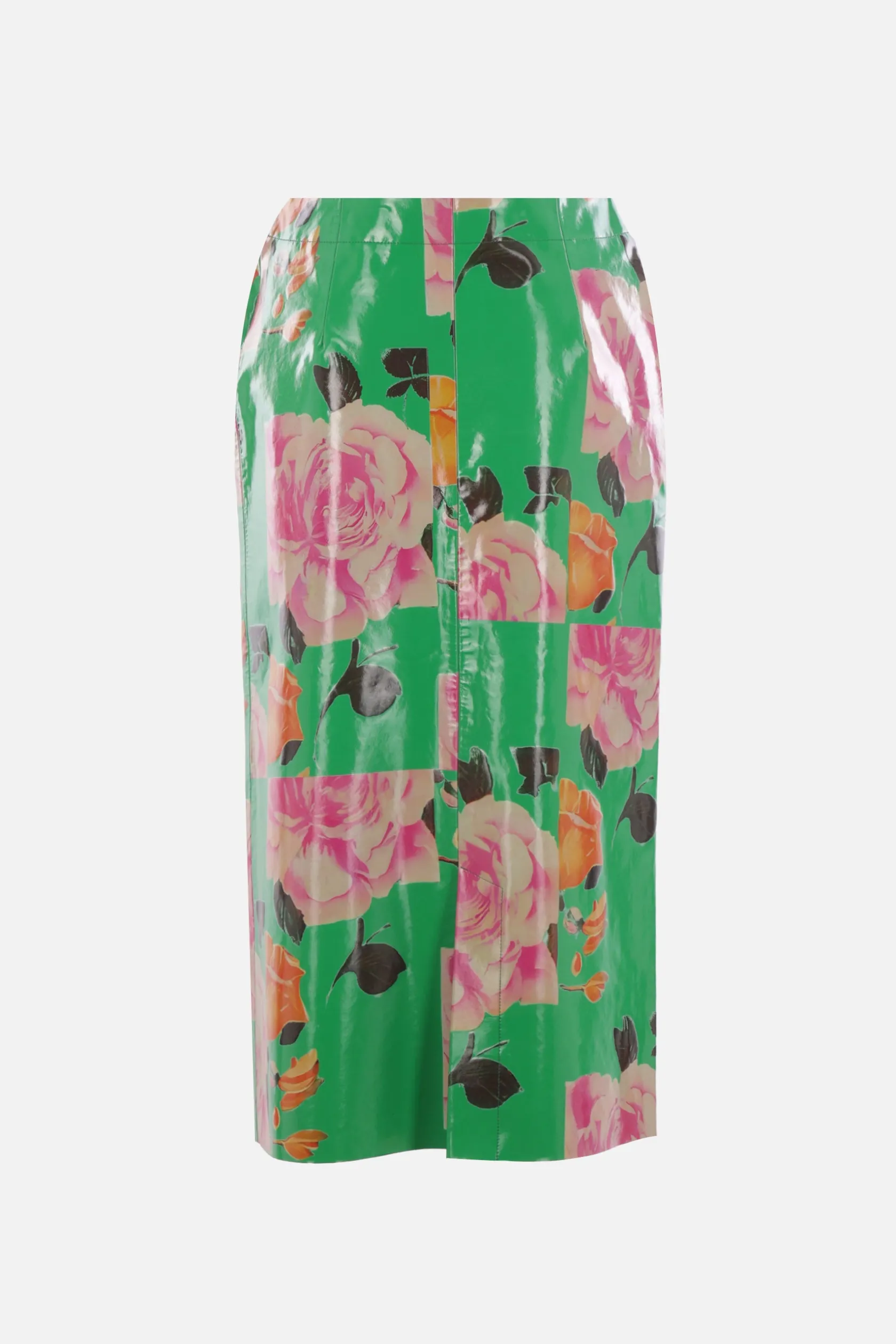 Gonne>ZOMER gonna a tubino Rekina in pelle stampa floreale Verde