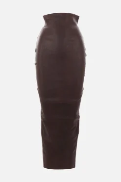 Gonne>RICK OWENS gonna lunga Dirt Pillar in nappa stretch Marrone