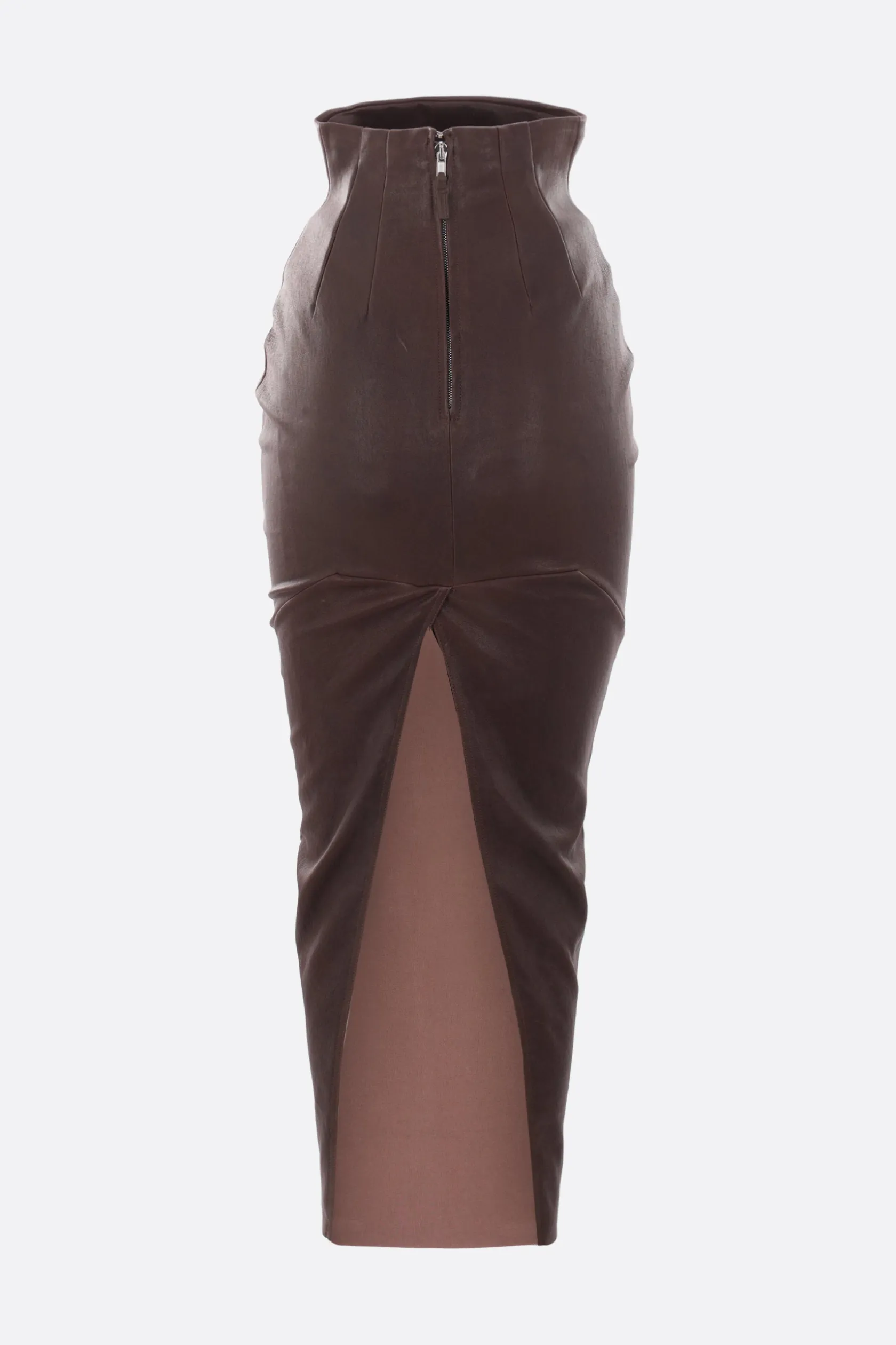 Gonne>RICK OWENS gonna lunga Dirt Pillar in nappa stretch Marrone