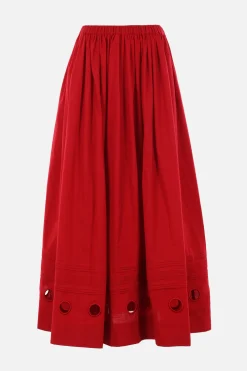 Gonne>MARIA CALDERARA gonna lunga Irregular Holes in popeline Rosso