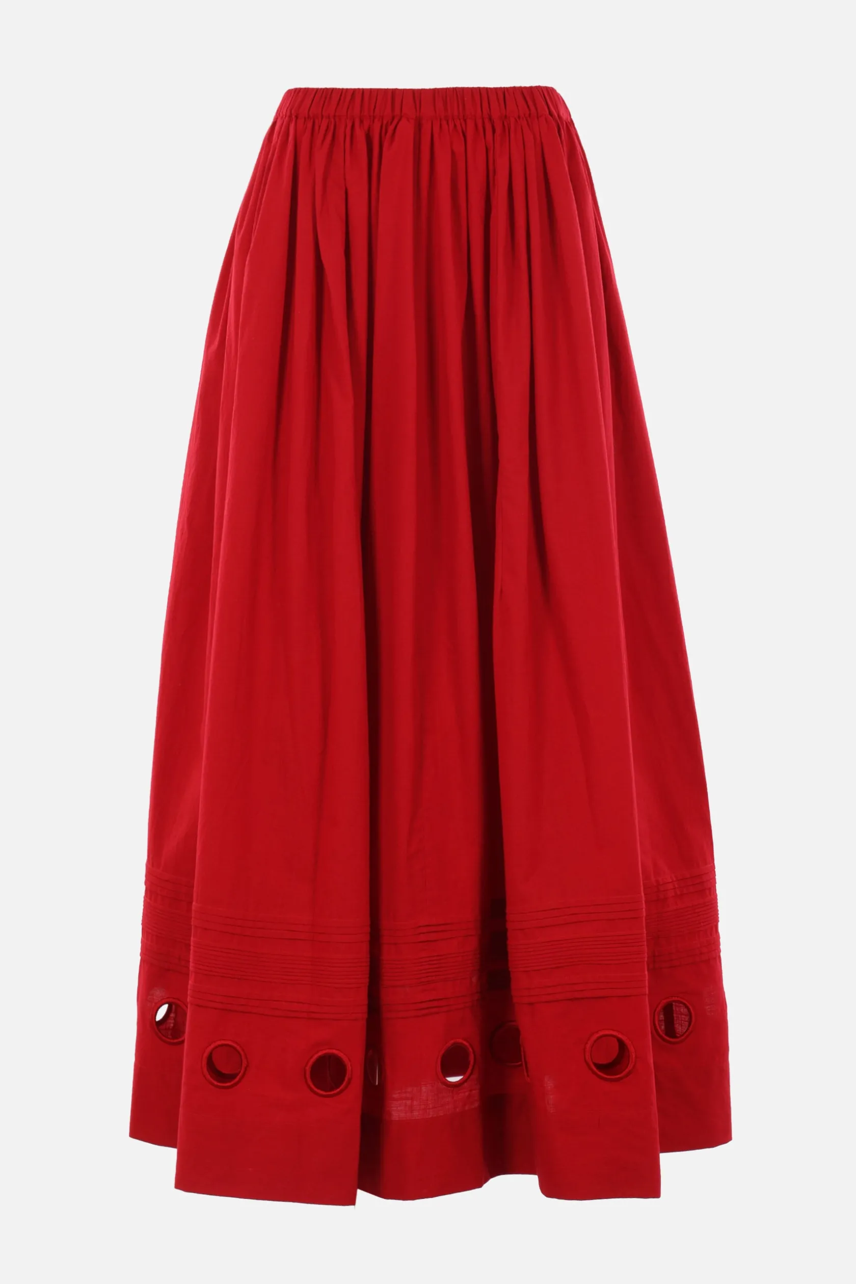 Gonne>MARIA CALDERARA gonna lunga Irregular Holes in popeline Rosso