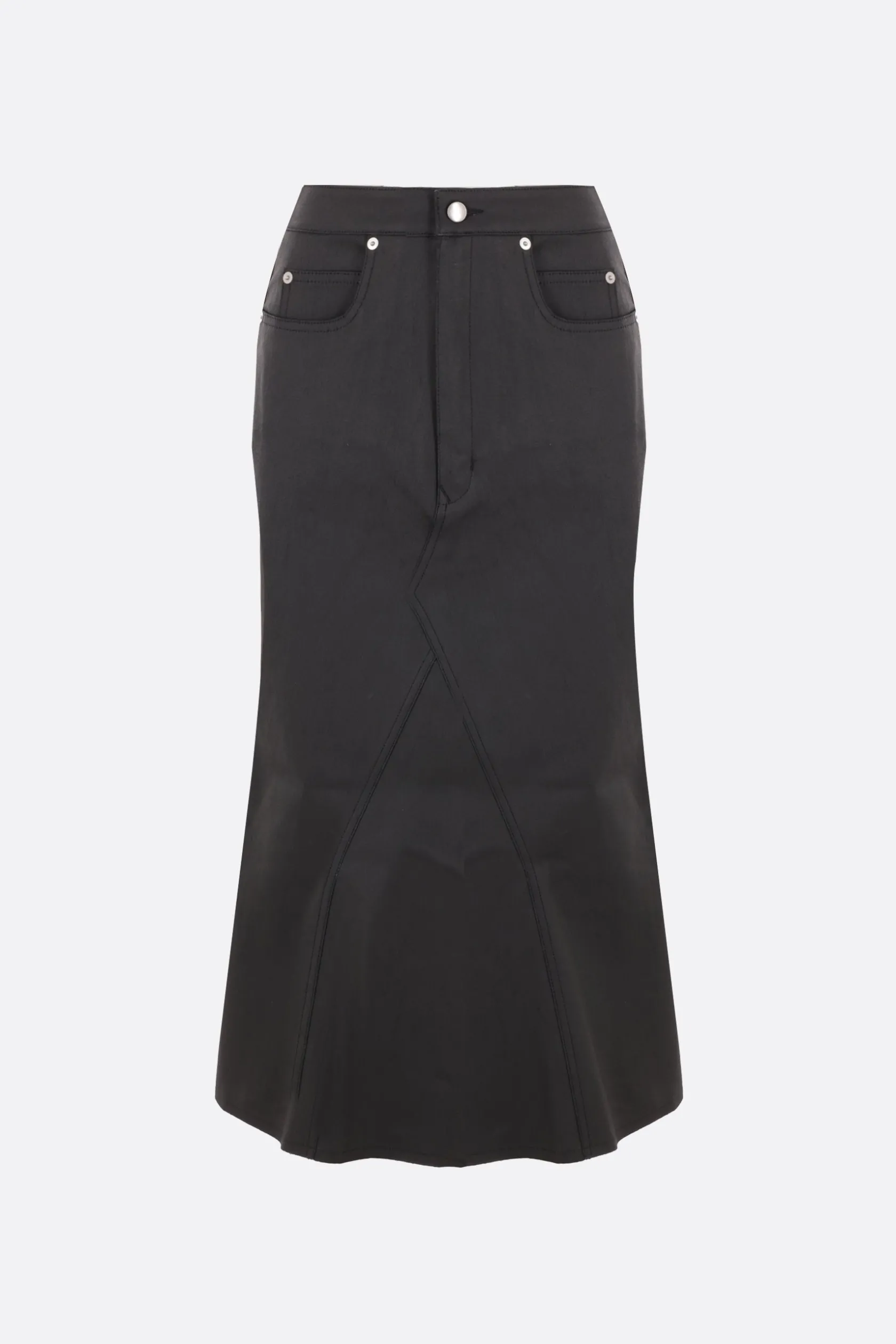 Gonne>RICK OWENS gonna midi Godet in denim resinato Nero