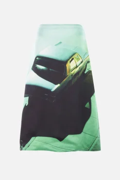 Gonne>JIL SANDER gonna midi in raso stampato Verde