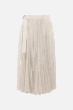Gonne>SACAI gonna plissé in raso e denim Bianco