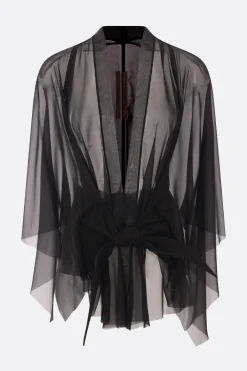 Capispalla>RICK OWENS mantella Half Moon in chiffon Nero