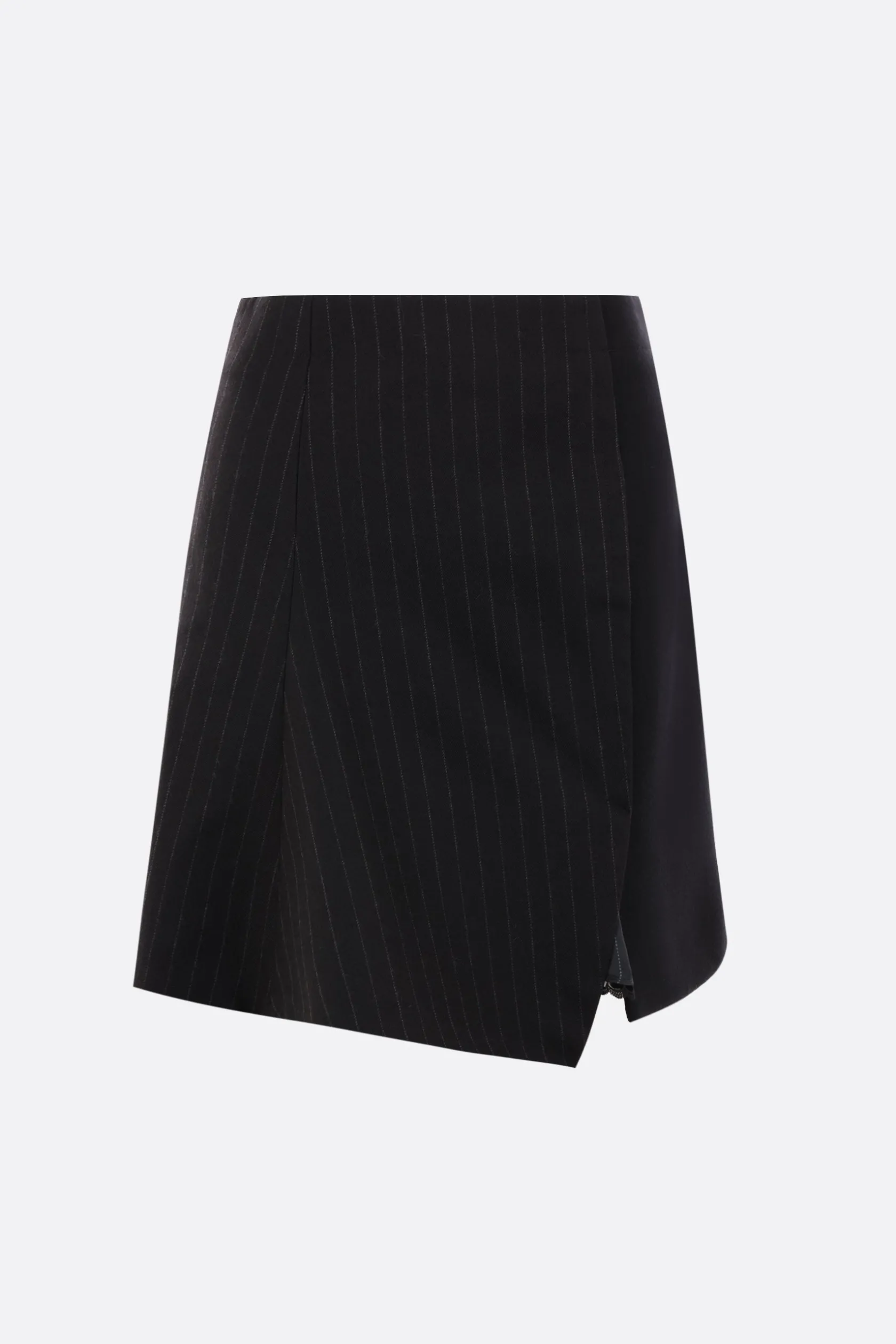 Gonne>SACAI minigonna asimmetrica in lana gessata Nero