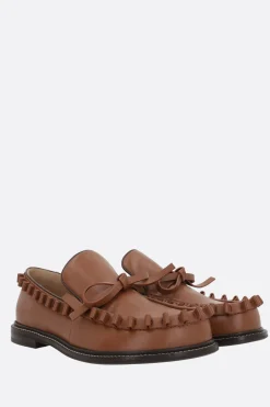 Mocassini E Slippers>JW ANDERSON mocassino in pelle liscia con rouche Marrone