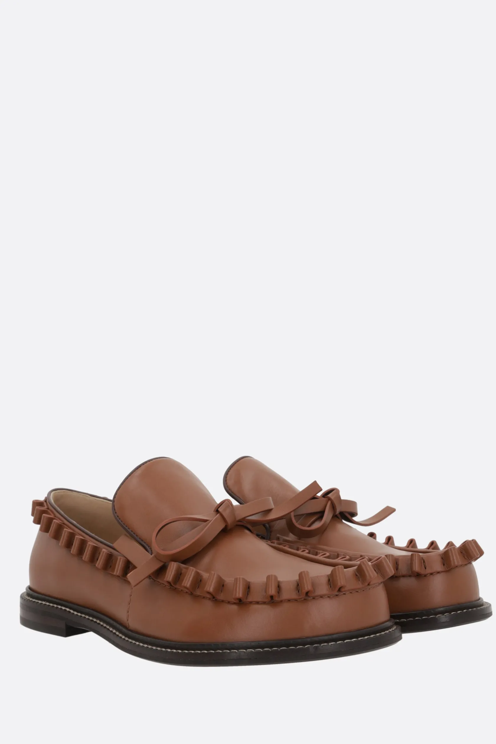 Mocassini E Slippers>JW ANDERSON mocassino in pelle liscia con rouche Marrone