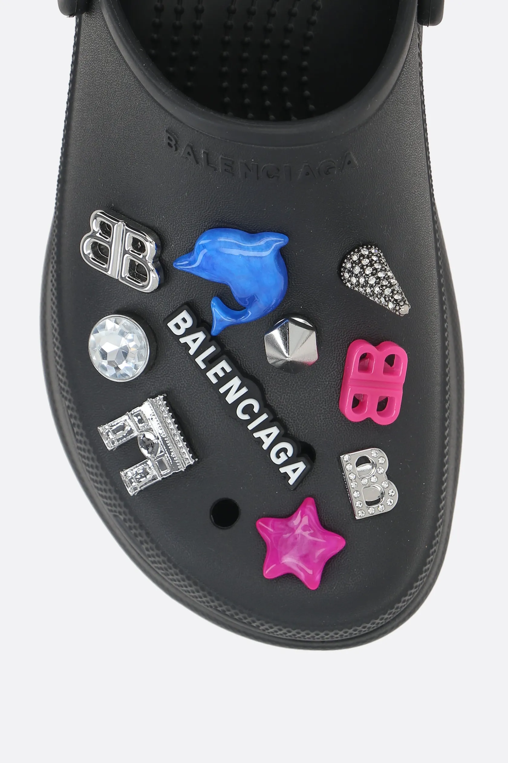 Décolletés E Slingbacks>BALENCIAGA mule Crocs™ Jibbitz™ in gomma con charm Nero