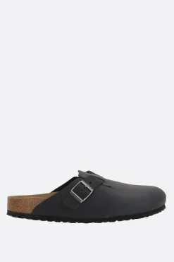 Mocassini E Slippers>BIRKENSTOCK mule flat Boston BS in pelle oliata (Narrow Fit) Nero