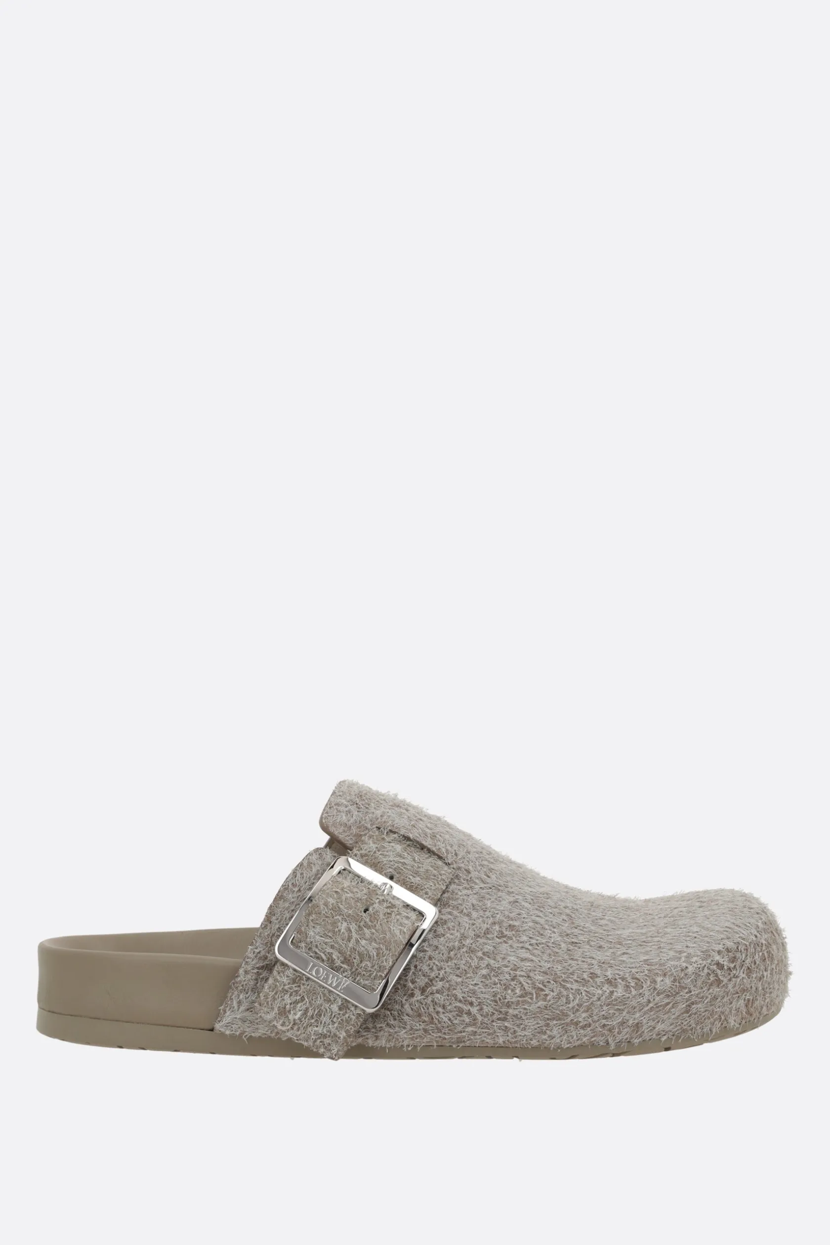 Décolletés E Slingbacks>LOEWE mule flat Ease Buckle in suede spazzolato Verde