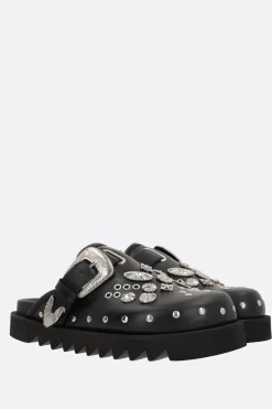 Décolletés E Slingbacks>TOGA PULLA mule flat in pelle liscia con borchie Nero