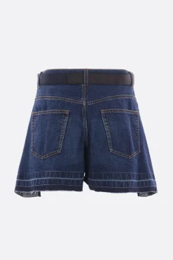 Pantaloni>SACAI pantalone corto in misto lana e denim con cintura Blu