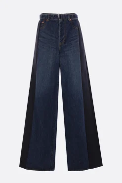 Pantaloni>SACAI pantalone in denim e cady con cintura Blu