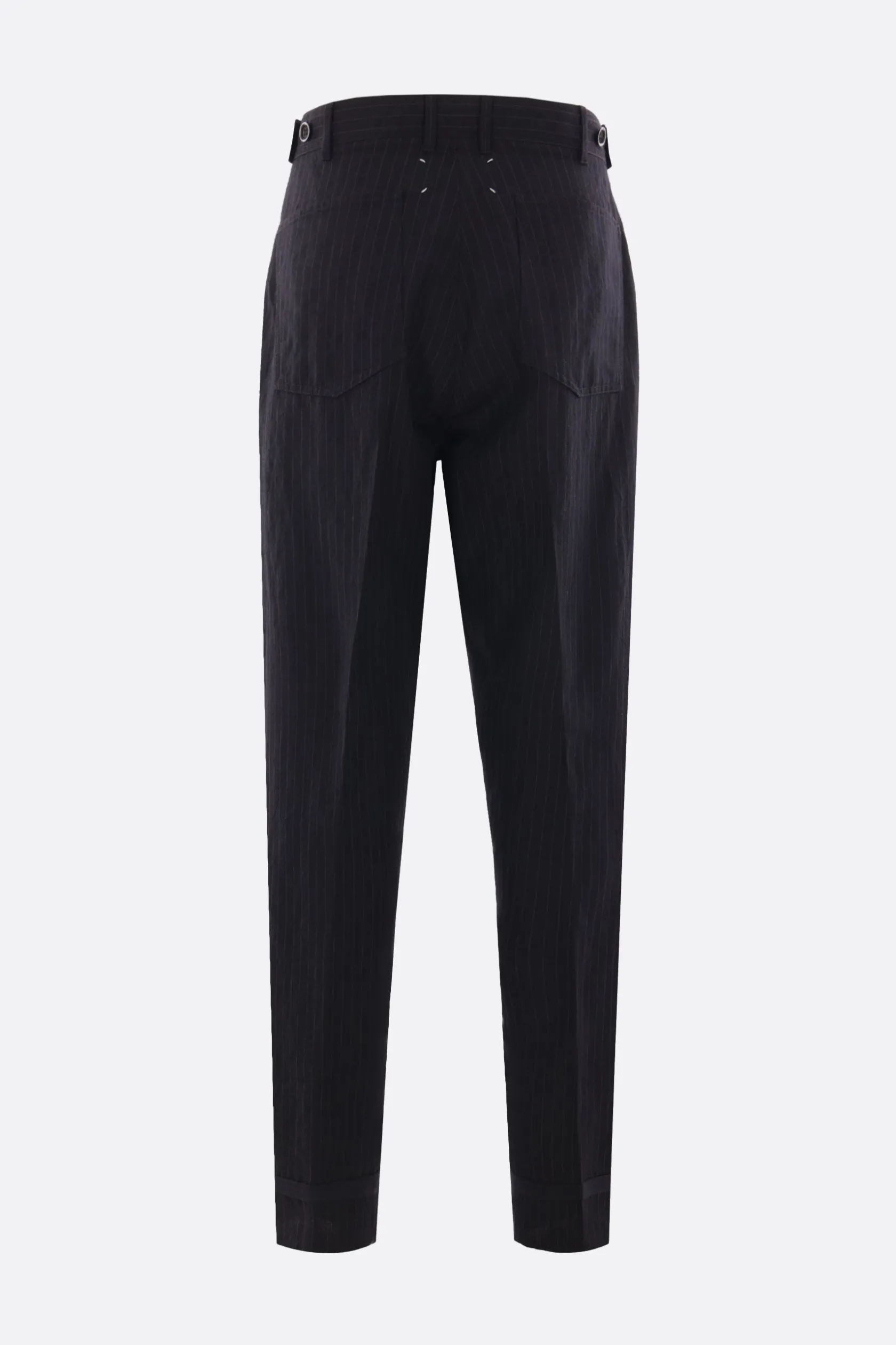 Pantaloni>MAISON MARGIELA pantalone in lino e lana gessato Nero