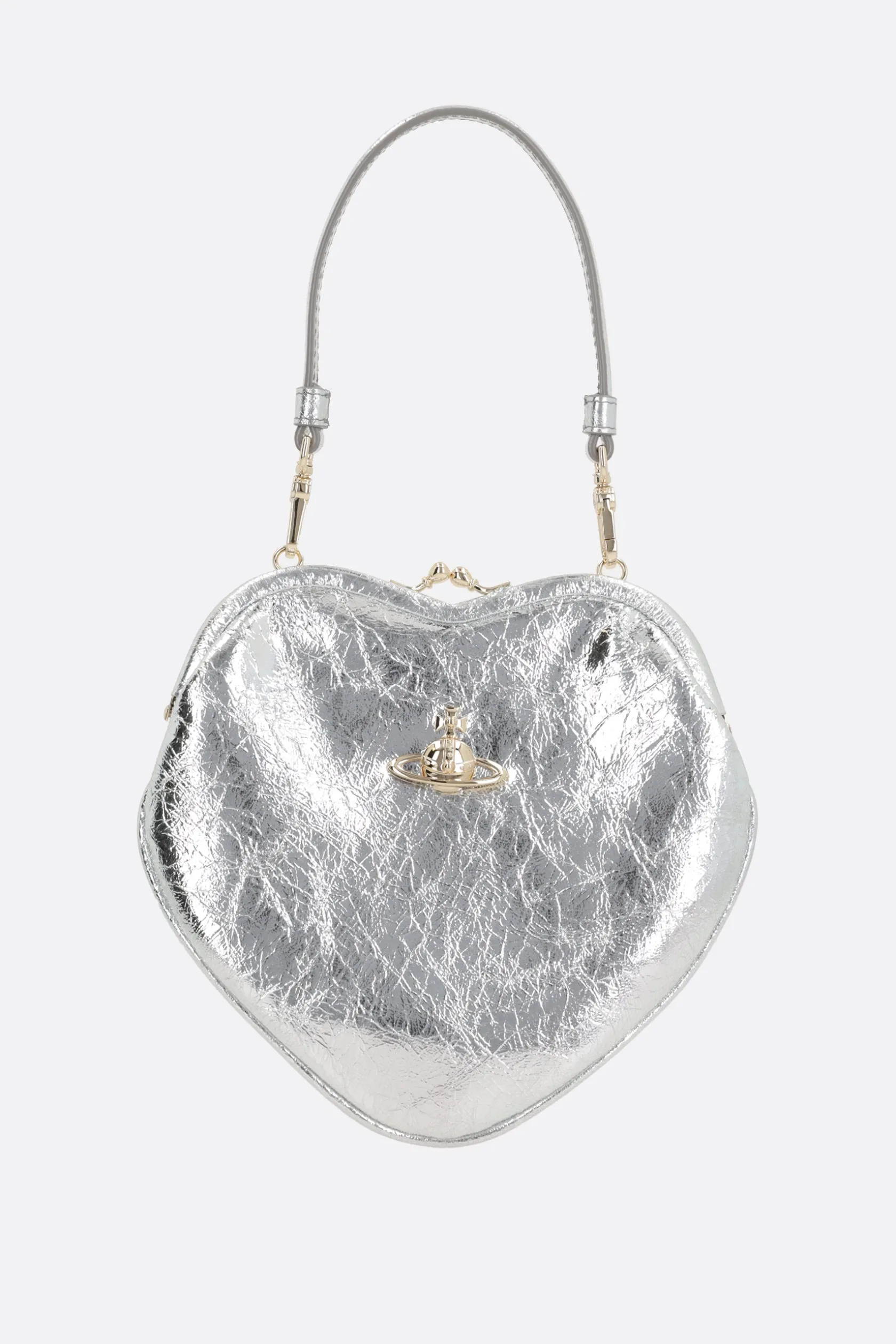 Borse A Mano>VIVIENNE WESTWOOD pochette Belle Heart in pelle metallizzata Argento
