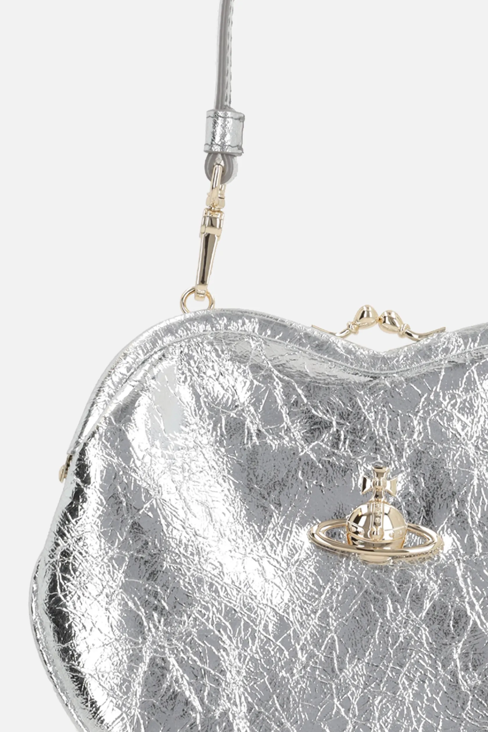 Borse A Mano>VIVIENNE WESTWOOD pochette Belle Heart in pelle metallizzata Argento