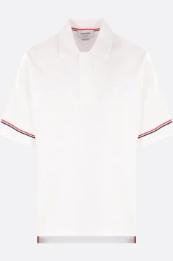 Topwear>THOM BROWNE polo in interlock Bianco