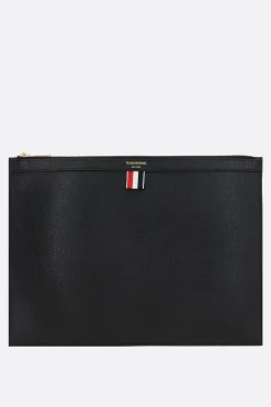 Borse A Mano>THOM BROWNE porta documenti medio in pelle Pebble Grain Nero