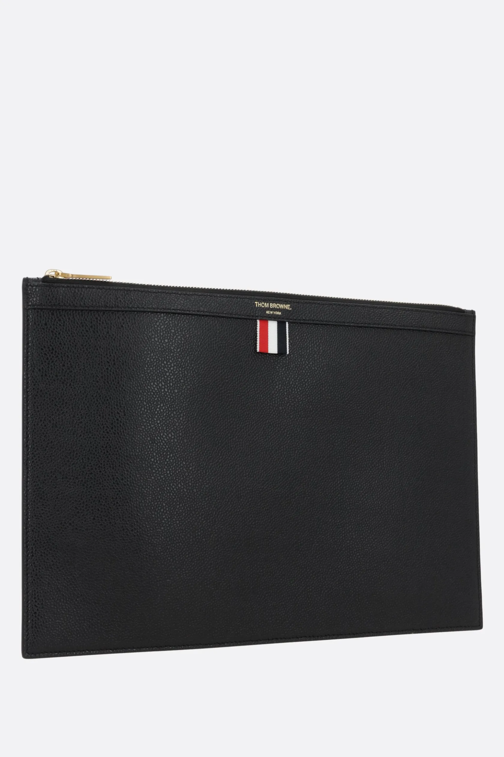 Borse A Mano>THOM BROWNE porta documenti medio in pelle Pebble Grain Nero