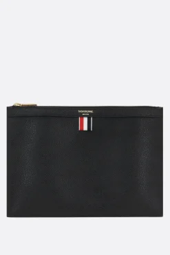 Borse A Mano>THOM BROWNE porta documenti small in pelle Pebble Grain Nero