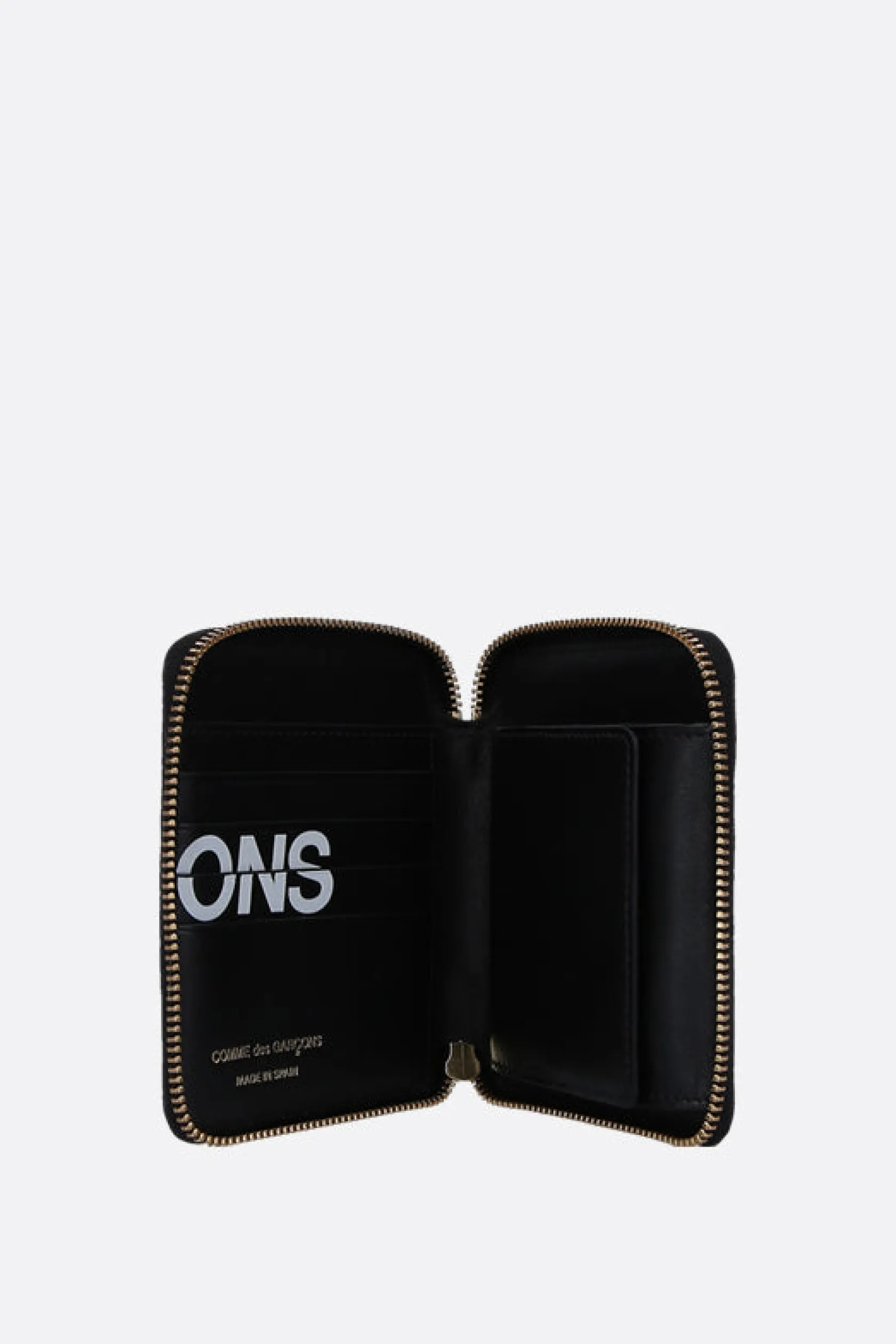 Portafogli>COMME DES GARÇONS WALLET portafogli zip-around small in pelle liscia stampa logo Nero