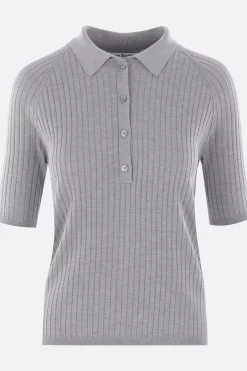 Topwear>ACNE STUDIOS pullover a polo in seta a coste Grigio