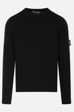 Topwear>STONE ISLAND pullover in cotone con badge logo Nero