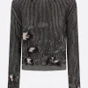 Topwear>MM6 pullover in misto lana effetto sdrucito Nero