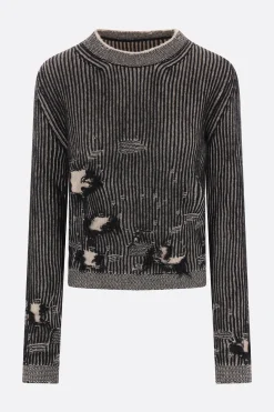 Topwear>MM6 pullover in misto lana effetto sdrucito Nero
