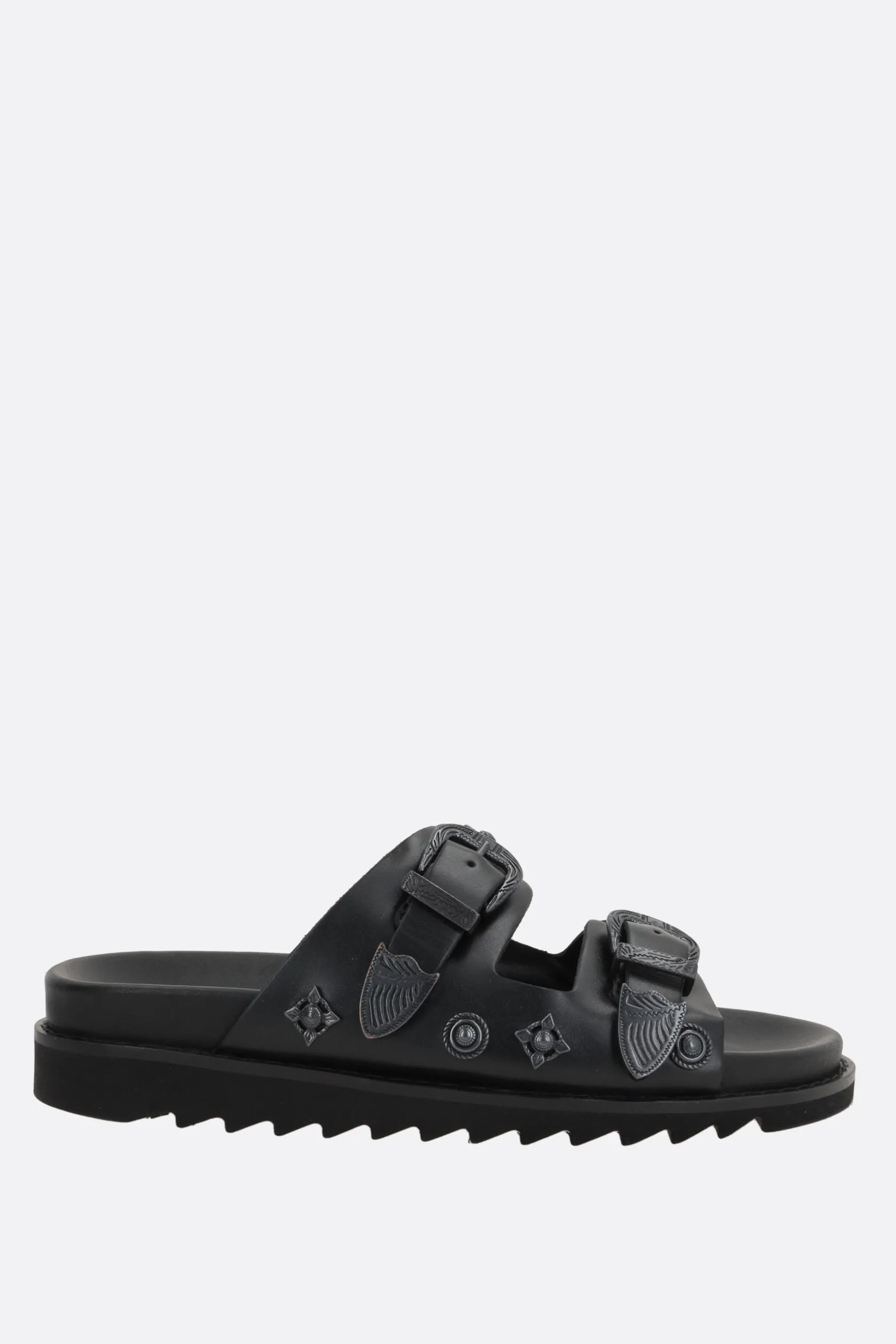 Sandali Flat>TOGA VIRILIS sandalo flat in pelle liscia con borchie Nero