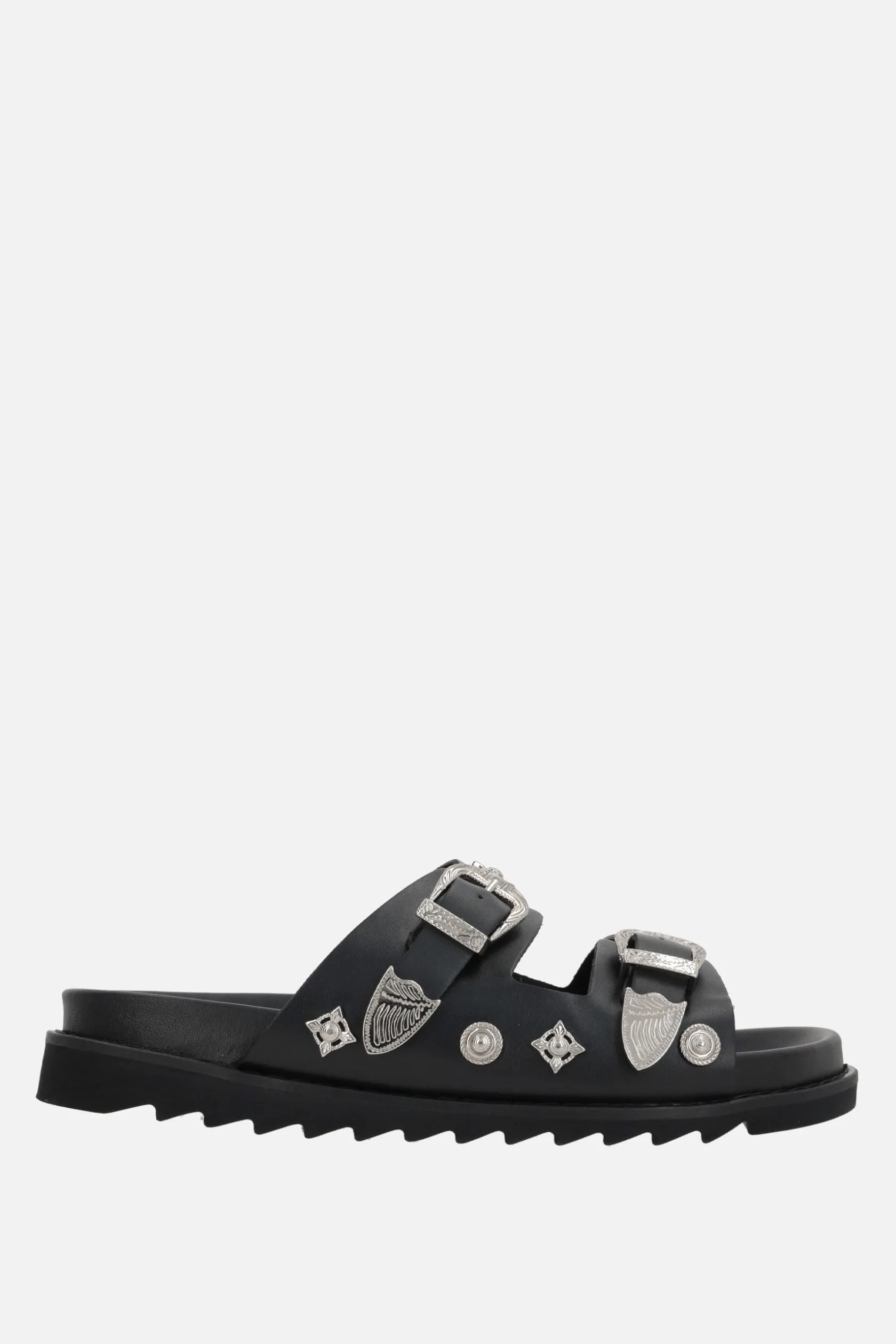 Sandali Flat>TOGA VIRILIS sandalo flat in pelle liscia con borchie Nero