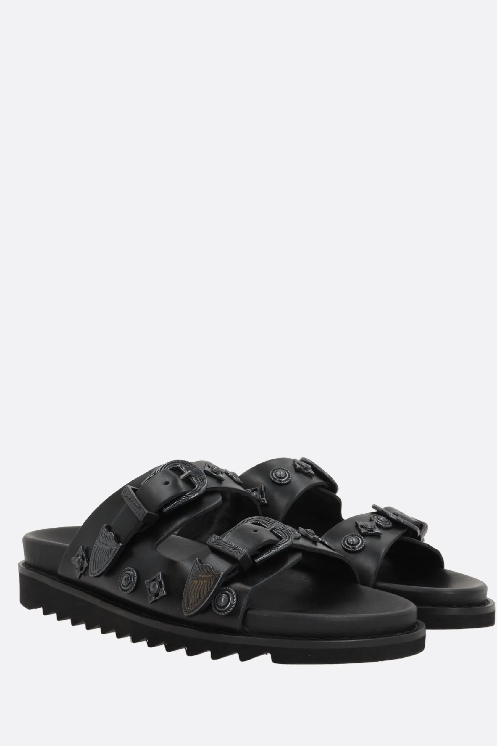 Sandali Flat>TOGA VIRILIS sandalo flat in pelle liscia con borchie Nero
