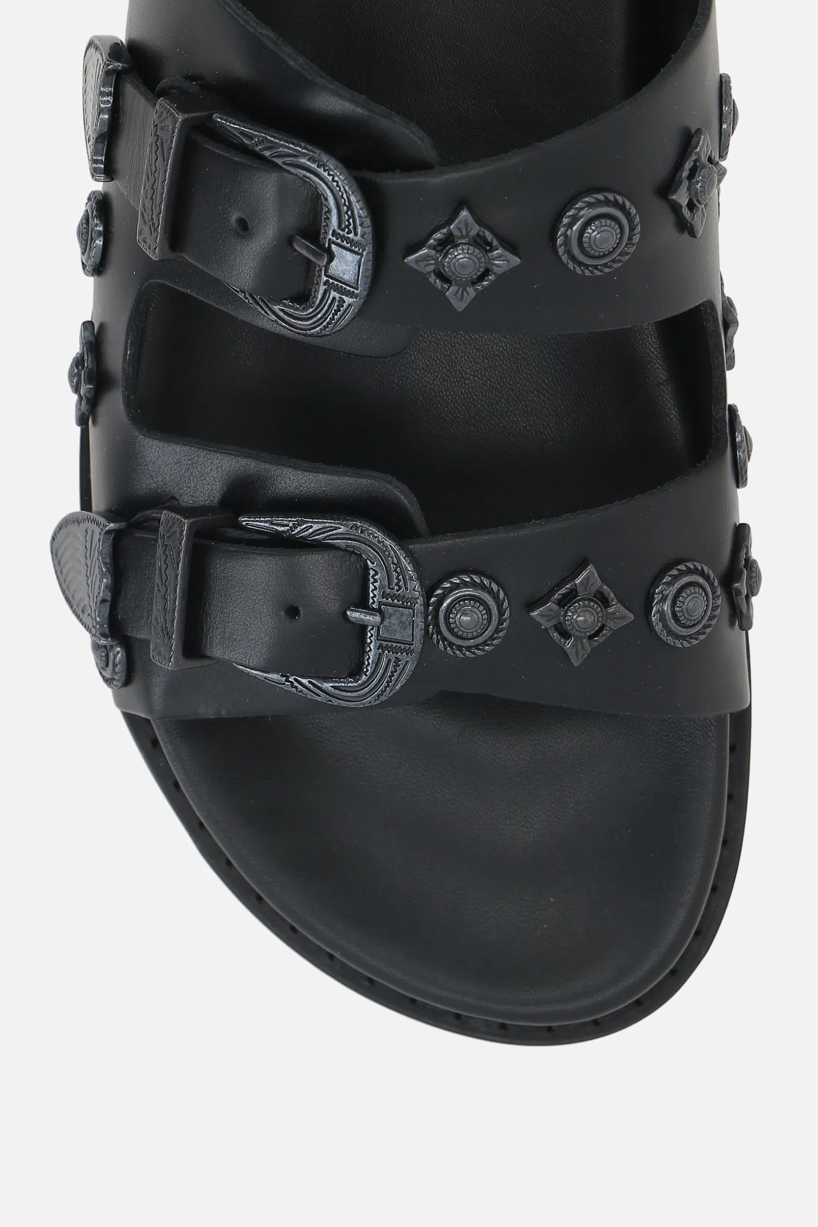 Sandali Flat>TOGA VIRILIS sandalo flat in pelle liscia con borchie Nero