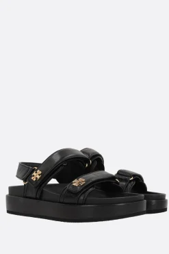 Sandali>TORY BURCH sandalo flat Kira in pelle martellata Nero