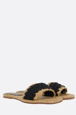 Sandali>PALOMA BARCELO' sandalo flat Molly in raso crochet e rafia Nero