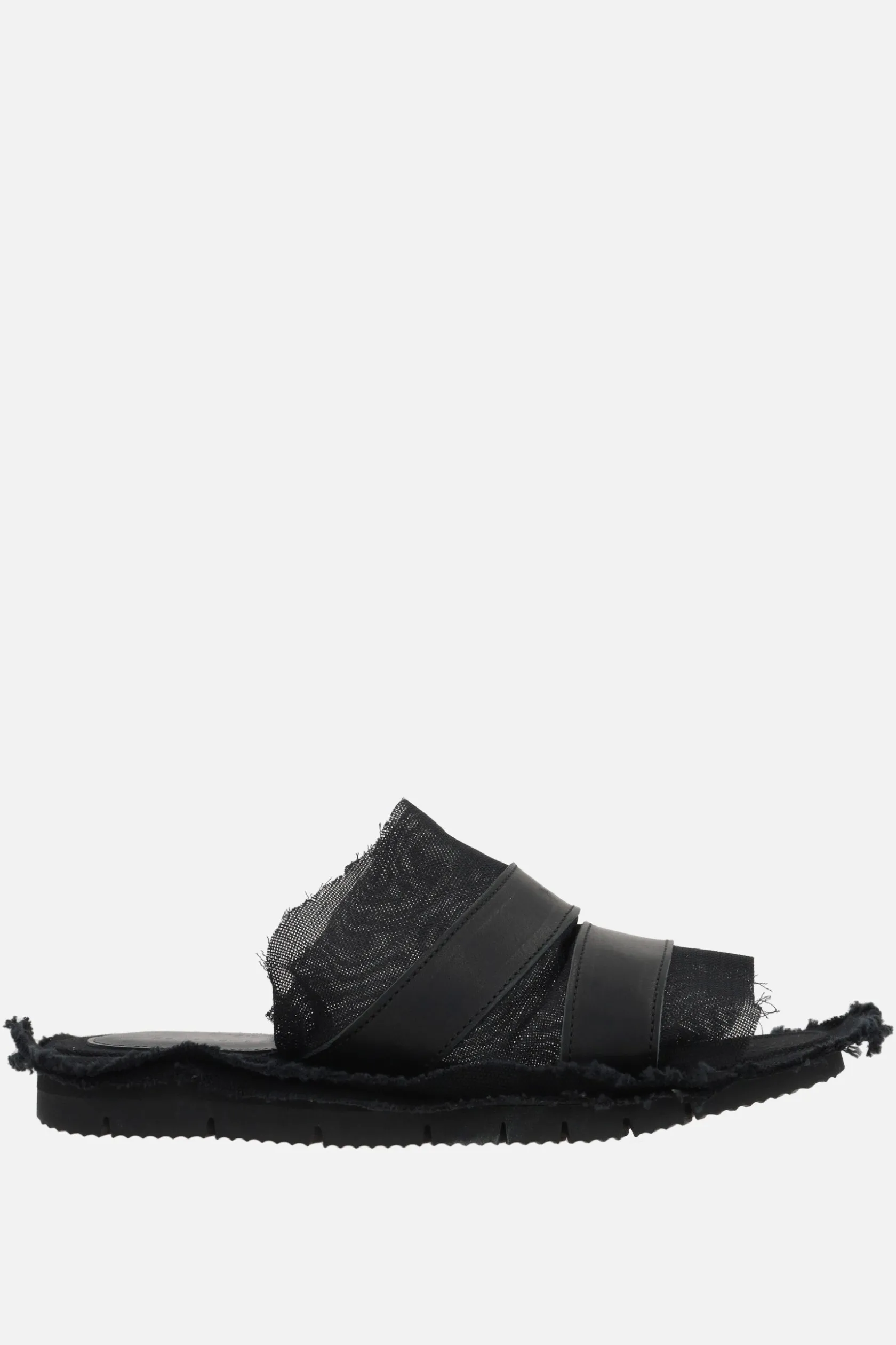 Sandali>YOHJI YAMAMOTO sandalo slide in pelle liscia e mesh Nero