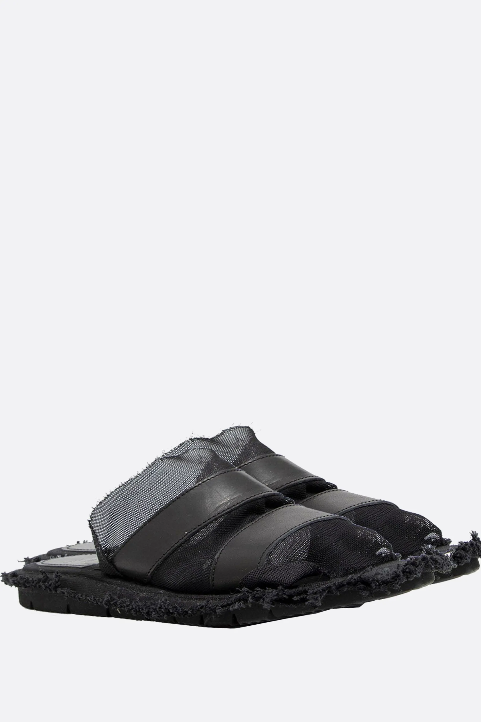 Sandali>YOHJI YAMAMOTO sandalo slide in pelle liscia e mesh Nero