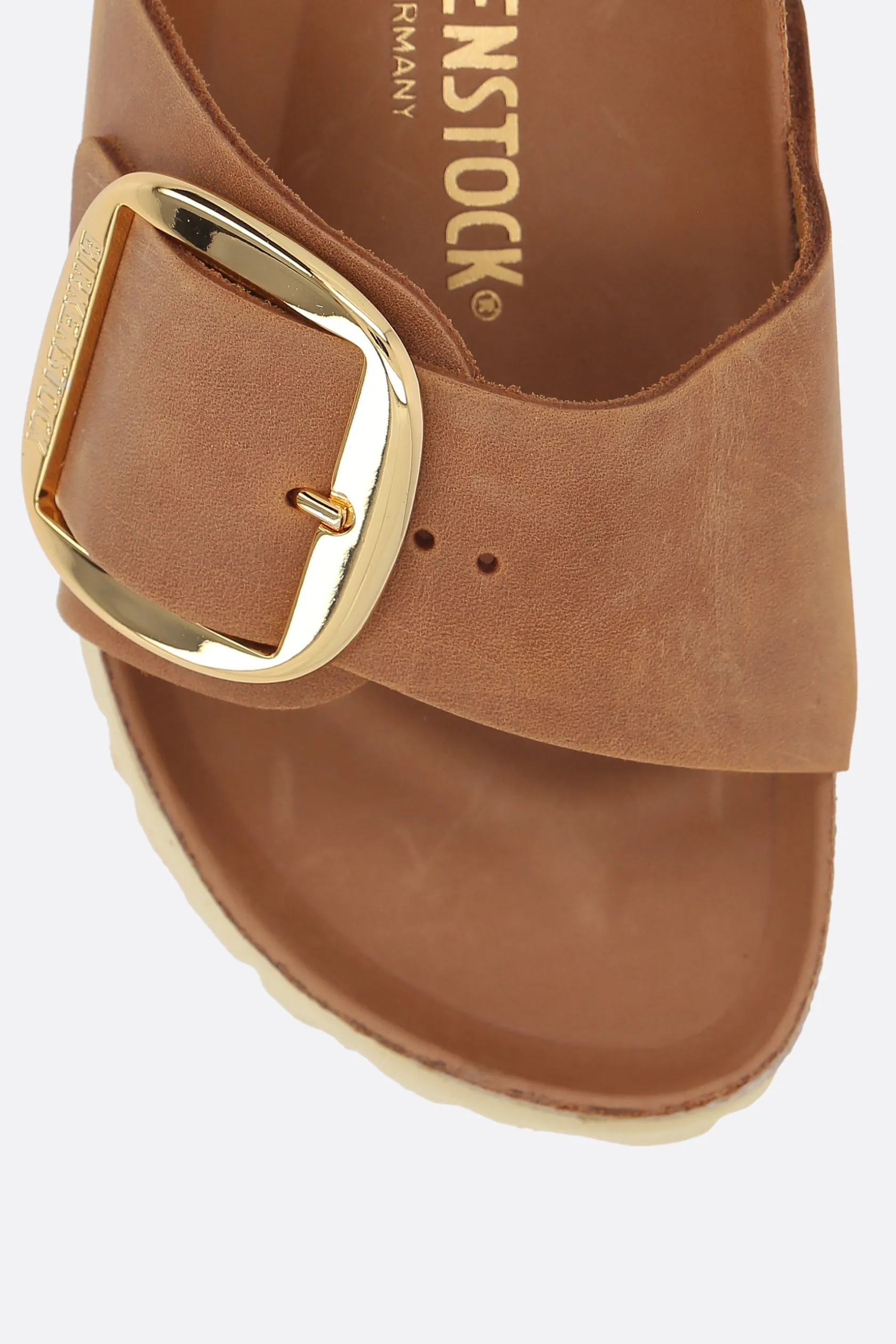 Sandali>BIRKENSTOCK sandalo slide Madrid Big Buckle in pelle oliata (Narrow Fit) Marrone