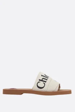 Sandali>CHLOÉ sandalo slide Woody in canvas Bianco